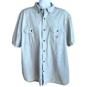Carhartt Mens Loose Fit Button Down Short Sleeve Shirt Light Sage Green Size 2XL